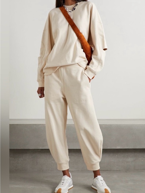 Tibi Pants - Tibi Calder Women’s Luxury Sweatpants Joggers 100% Cotton in Cream Like New - XL